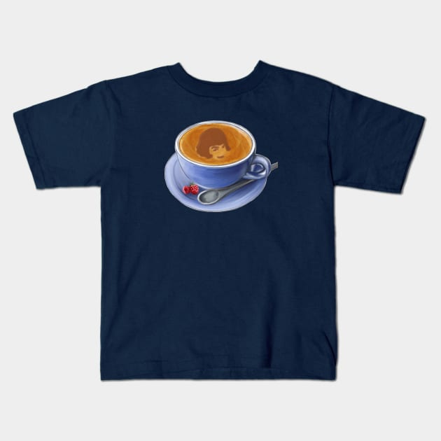 Two Windmills Cafe latte art of Amelie Kids T-Shirt by Chic and Geeks